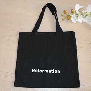 REFORMATION Canvas Tote Bag in Black with White Logo Print